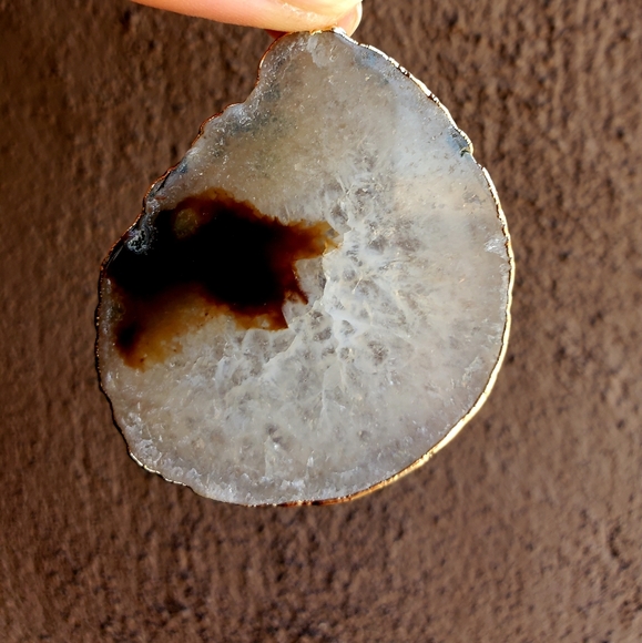New Gray Agate Geode Druzy Slice Freeform Pendant. - Picture 6 of 8